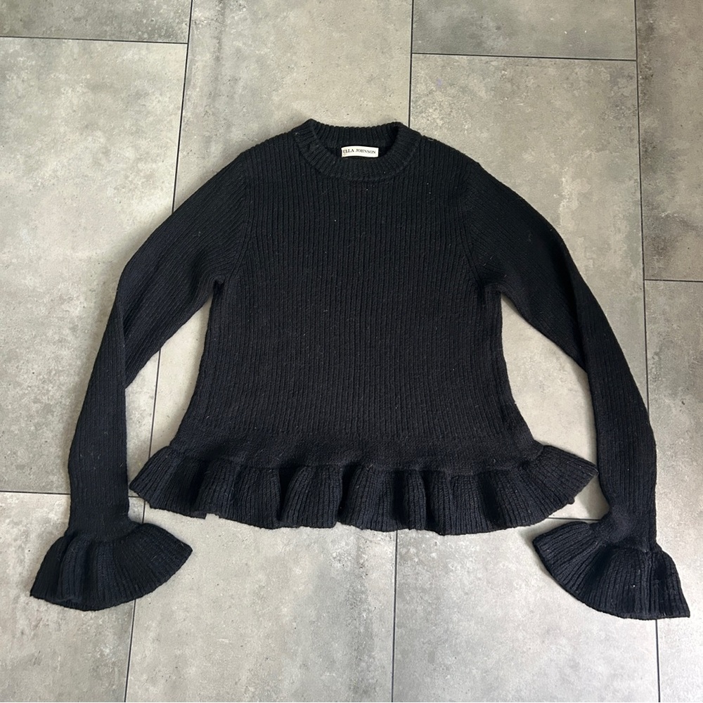Ulla Johnson nadine pullover sweater black alpaca silk blend ruffle hem small - Picture 2 of 6
